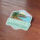 Acadia National Park Maine Sticker on Wood Desk in Office