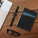 App Uh Latch Uh Funny Appalachia Sticker on Journal with Macbook and Watch on Wood Desk in Office