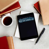 App Uh Latch Uh Funny Appalachia Sticker on Kindle eReader Tablet with Coffee Mug and Books