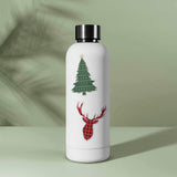 Christmas Tree Sticker and Buffalo Plaid Deer Antler Decal on Water Bottle