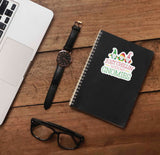 Chillin with My Gnomies Cute Holiday Sticker on Journal with Laptop and Watch on Wood Desk in Office