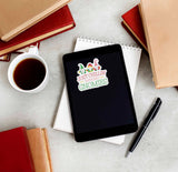 Just Chillin with My Gnomies Christmas Sticker on  Kindle eReader with Books and Coffee Mug