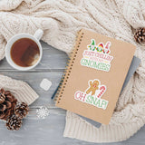 Oh Snap Gingerbread Man Christmas Sticker and Just Chillin with My Gnomies Sticker on Notebook with Winter Sweater and Mug of Tea