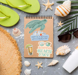 Beach Sticker Set on Notebook with Sunglasses, Flip Flops, and Sea Shells