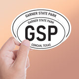 Set of 2 Garner State Park Texas White Oval Bumper Sticker for Car, TX Hill Country Decal for Hydroflask Water Bottle & Laptop, San Antonio Gift