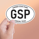 Large Garner State Park Texas White Oval Bumper Sticker for Car, TX Hill Country Decal for Hydroflask Water Bottle & Laptop, San Antonio Gift