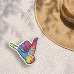 Hang Loose Surf Sticker Outdoors on Beach Blanket
