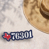 76301 Zip Code Wichita Falls Texas Sticker on Beach Blanket Outdoors