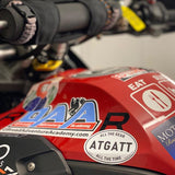All the Gear All the Time ATGATT White Oval Sticker 4" on Motorcycle