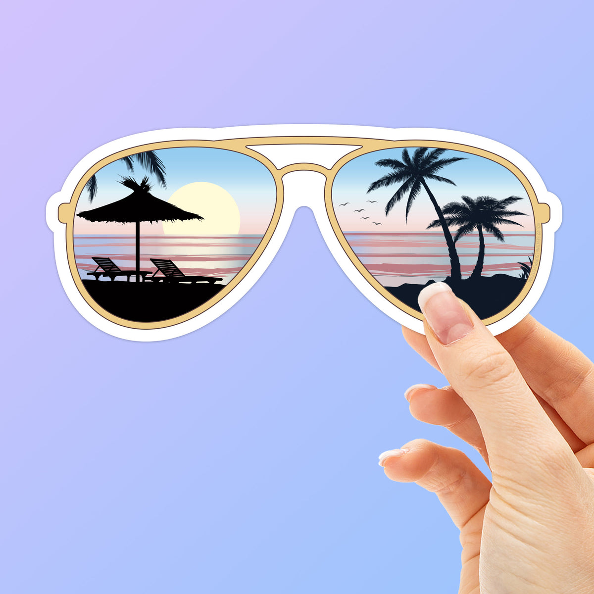 Sunglasses Beach Sticker - Ocean Shore Sunset Decal