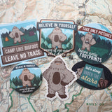 Bigfoot's Biggest Fan Set - 5 Sasquatch Stickers + Pinback Button