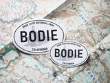 Bodie Ghost Town CA White Oval Sticker - 3 & 4" Size Comparison
