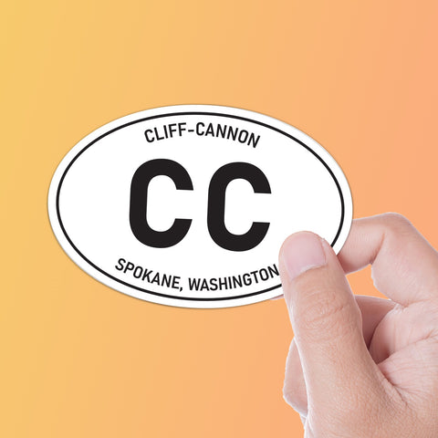 White Oval Cliff Cannon Spokane Bumper Sticker