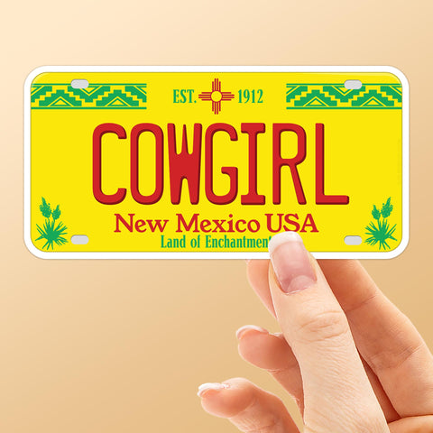 Cowgirl New Mexico License Plate Sticker