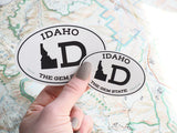 White Oval Idaho Stickers Size Comparison
