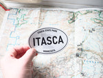 Itasca State Park Minnesota White Oval Sticker - 4" Bumper Sticker Size