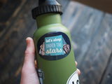 Small 3" Bigfoot Let's Sleep Under the Stars Sticker on Water Bottle