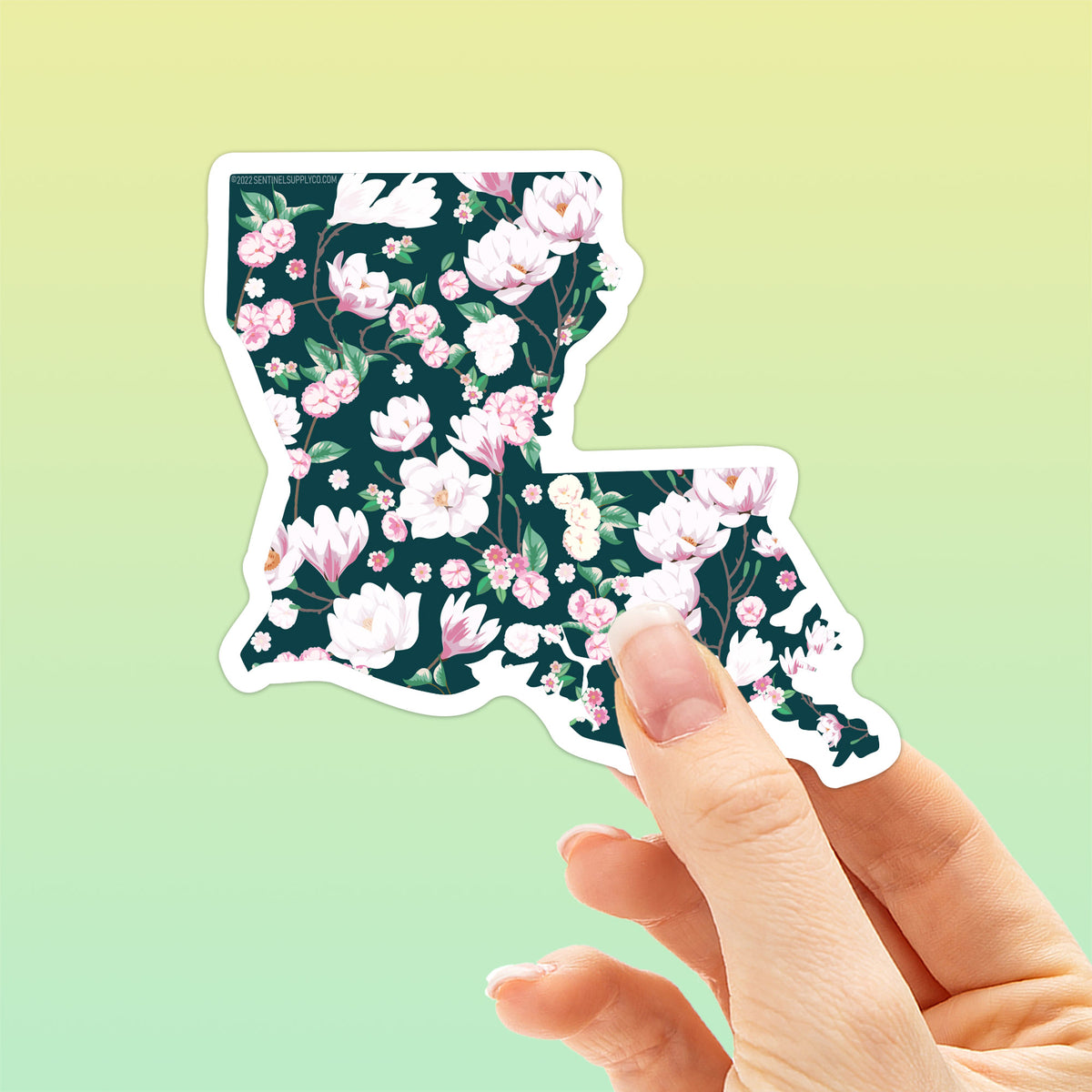 Floral Louisiana Bumper Sticker for Car, Cute Pink Magnolia Tree Decal Sentinel Supply