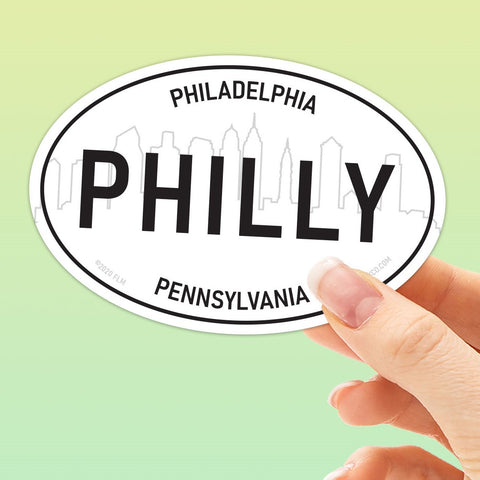 Philly Skyline White Oval Philadelphia Bumper Sticker