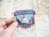 Believe Unicorn Sticker - Hooves in Air Small 3" Size