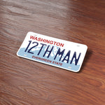 Seattle Seahawks 12th Man Washington License Plate Sticker on Wood Desk in Office