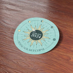 2024 Solar Eclipse Sticker on Wood Desk