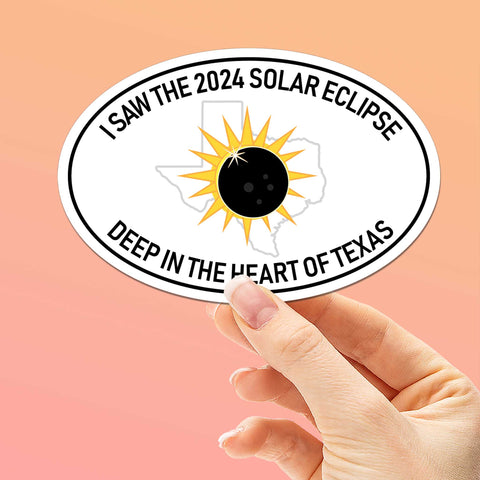 2024 Texas Solar Eclipse Sticker, Large White Oval