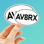 AV8RX Aviatrix Airplane Pilot White Oval Sticker Small and Large Size Comparison