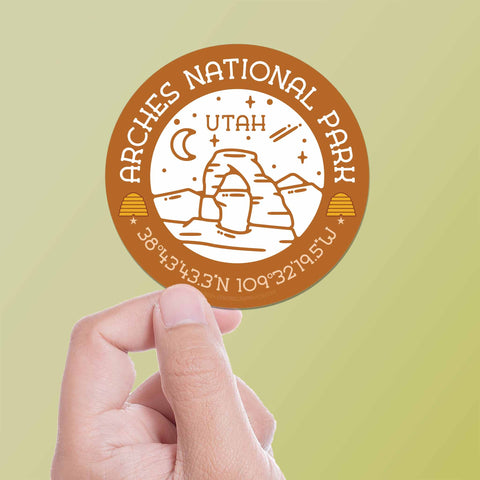 Arches National Park Utah Sticker on Green Background