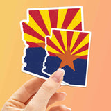 Arizona Sticker Small and Large Size Comparison on Orange Background