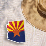 Cool Arizona Flag Bumper Sticker Outdoors on Beach Blanket