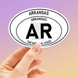 White Oval Arkansas Bumper Sticker Large and Small Size Comparison