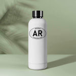 White Oval Arkansas Sticker on Water Bottle