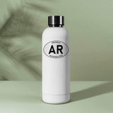 White Oval Arkansas Sticker on Water Bottle