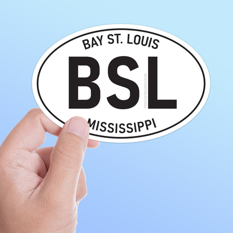 Large Bay St. Louis Mississippi White Oval Bumper Sticker, Florida Decal for Hydroflask Water Bottle & Laptop, St Petersburg Tampa FL Gift