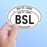 Set of 2 Bay St. Louis Mississippi White Oval Bumper Sticker, Gulf Coast Decal for Hydroflask Water Bottle & Laptop, Southern Gift