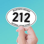 Small Beartooth Highway 212 Montana White Oval Bumper Sticker - Yellowstone National Park Decal for Hydroflask Water Bottle - Western MT Gifts