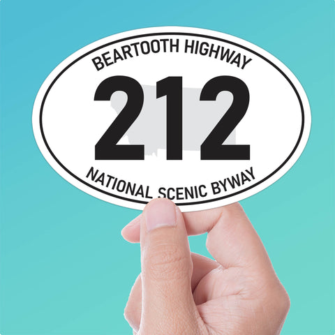 Large Beartooth Highway 212 Montana White Oval Bumper Sticker - Yellowstone National Park Decal for Hydroflask Water Bottle - Western MT Gifts