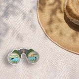 Cute Binoculars Birdwatching Bumper Sticker Outdoors on Beach Blanket