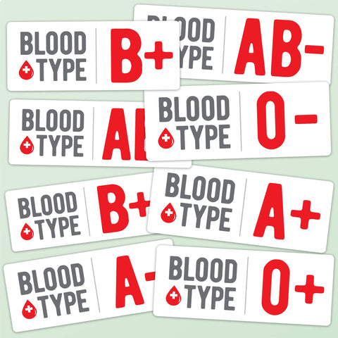 Set of 3 Blood Type Stickers for Helmets - Mini Emergency Medical Information Decals for ADV Motorcycle, Mountain Bike, Ski, & Snowboarding