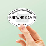 Small Browns Camp OR White Oval Bumper Sticker, Oregon Stickers for Hydroflask Water Bottle, Pacific Northwest Tillamook Forest Offroad OHV Decal