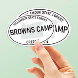 Set of 2 Browns Camp OR White Oval Bumper Sticker, Oregon Stickers for Hydroflask Water Bottle, Pacific Northwest Tillamook Forest Offroad OHV Decal