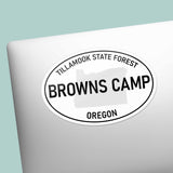 Browns Camp Oregon White Oval Sticker on Laptop