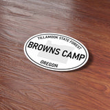Browns Camp Oregon White Oval Sticker on Wood