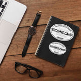 Browns Camp Oregon White Oval Stickers on Journal with Macbook