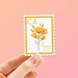 California Poppy State Flower Sticker - CA Vintage Stamp Decal