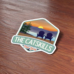 Catskill Mountains Sticker on Wood Desk in Office