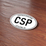 Chatfield State Park Littleton Colorado White Oval Sticker on Wood