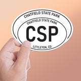 Set of 2 Chatfield State Park Littleton CO White Oval Bumper Sticker, Denver Colorado Decal for Hydroflask Water Bottle & Laptop, Rocky Mountain Gift