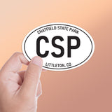 Small Chatfield State Park Littleton CO White Oval Bumper Sticker, Denver Colorado Decal for Hydroflask Water Bottle & Laptop, Rocky Mountain Gift